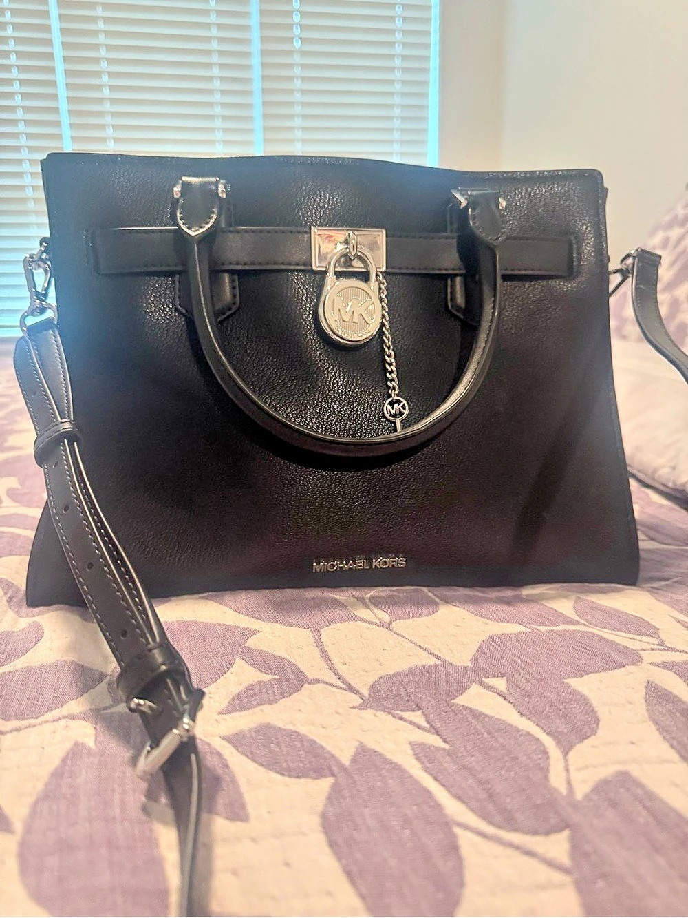 Michael Kors Nouveau Hamilton Large Leather Satchel, Black